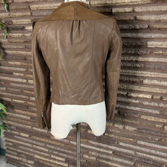 Kors Michael Kors Brown Leather Jacket Suede Moto Waterfall Y2K Designer Medium - Picture 6 of 13
